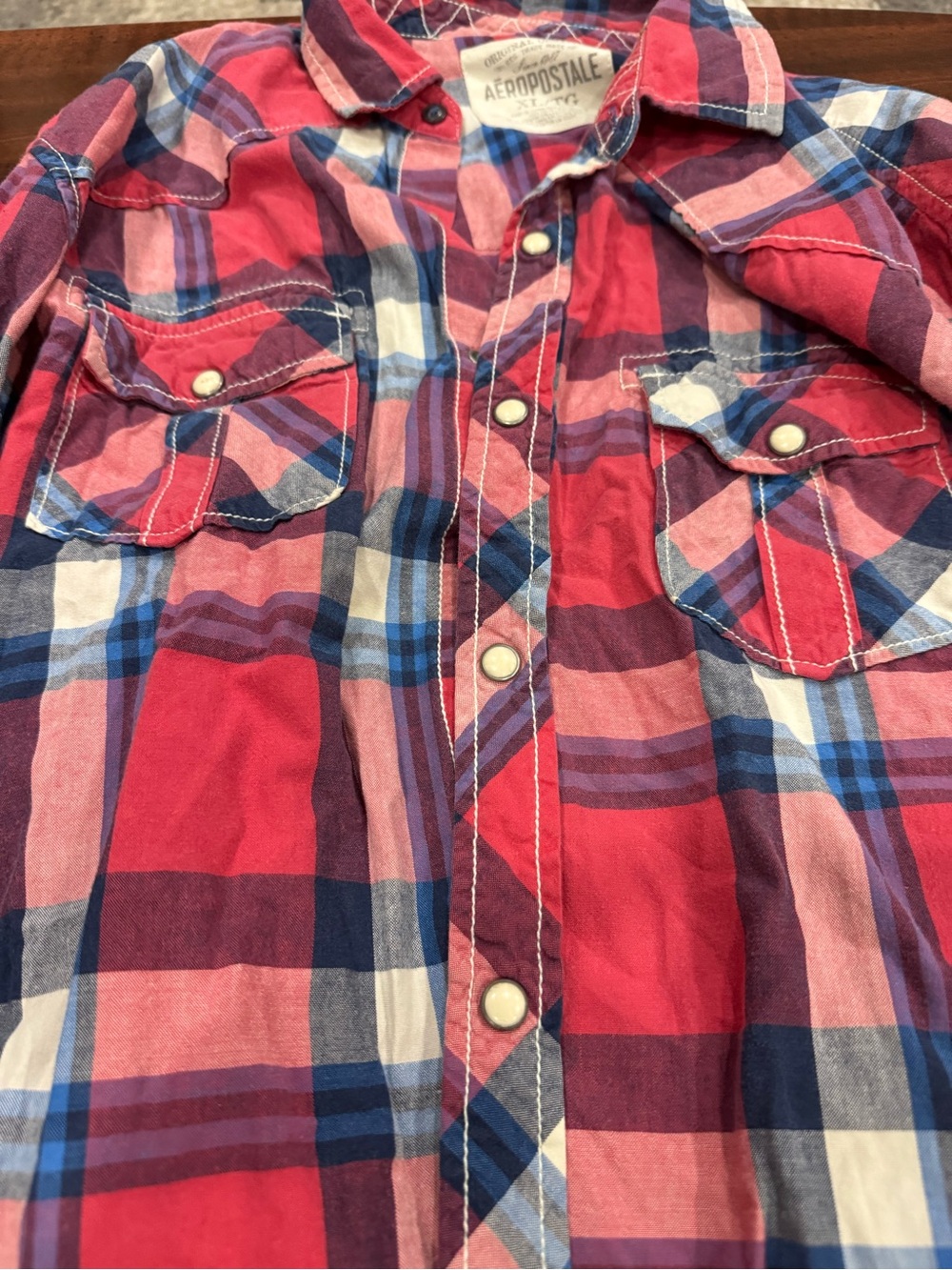 Aéropostale Red & Blue Plaid Snap-Front Shirt xl (b1-13)
